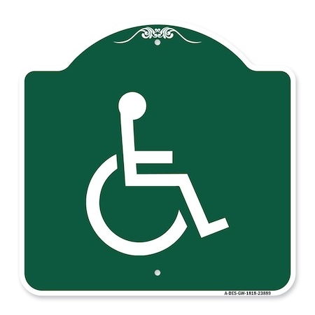 Signmission Designer Series Large Handicapped, Green & White Aluminum Sign, 18" x 18", GW-1818-23889 A-DES-GW-1818-23889
